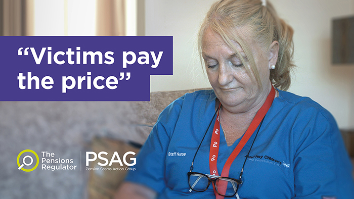 Pauline Padden, victim of a pension scam, with the message "victims pay the price"